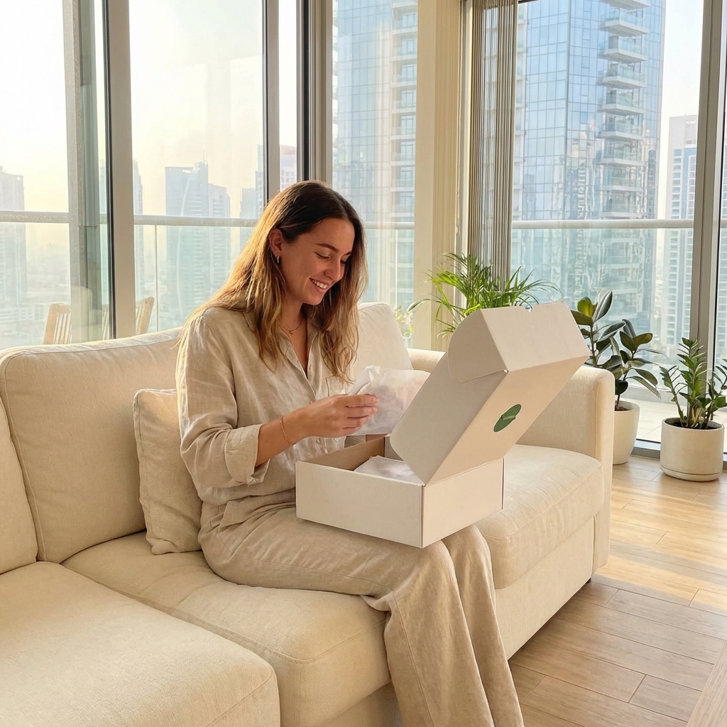 Tryer opening a Jarrib delivery